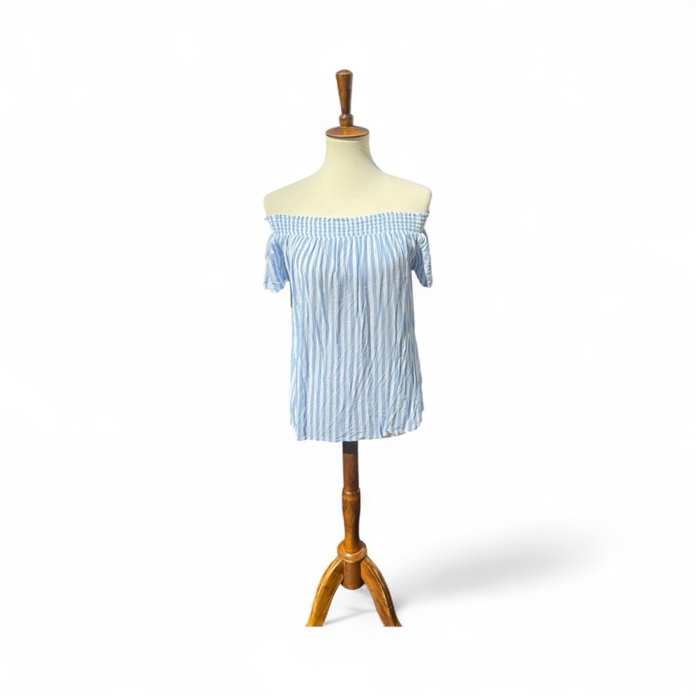 Old Navy Blue Striped Off-Shoulder Short-Sleeve Women's Top Size M